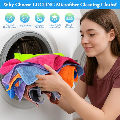 lucdnc Microfiber Cleaning Cloths 16 Pack 8 Color Cleaning Rags for Housekeeping Home Kitchen Bathroom Car,11.5"X11.5" Sof...