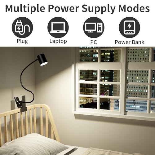 Dott Arts Desk Lamp,USB Clip On Light,Book Lights for Reading at Night,3 Color Modes,10 Brightness Clamp Lights,360° Goose...