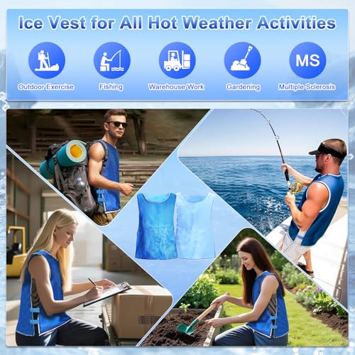 Cooling Ice Vest for Men Women - PVA Mesh Dual Wear Evaporative Cool Vest with Reflective Strips for Running, Cycling, MS,...