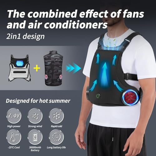THEKUKU Cooling Vest with 3 Fans and Cooling Plate, Dual Battery Pack (2x30000mAh), Portable Air Conditioner Vest for Men ...