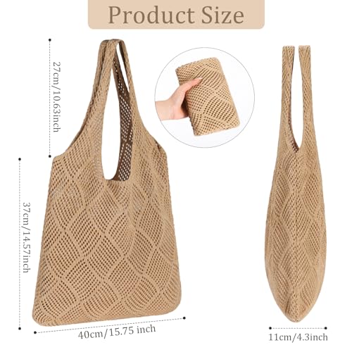 Sightor Crochet Tote Bag, Mesh Beach Bag Knit Summer Hobo Bag Vacation Boho Tote Bag for Women