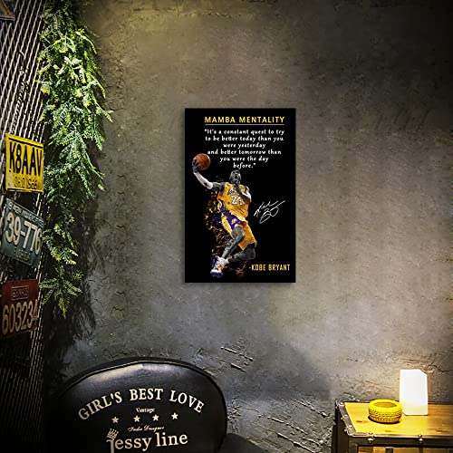 Kobe Bryant Inspirational Poster Canvas Wall Art • Mamba Mentality Quote Canvas Wall Art • Basketball Player Sports Home D...