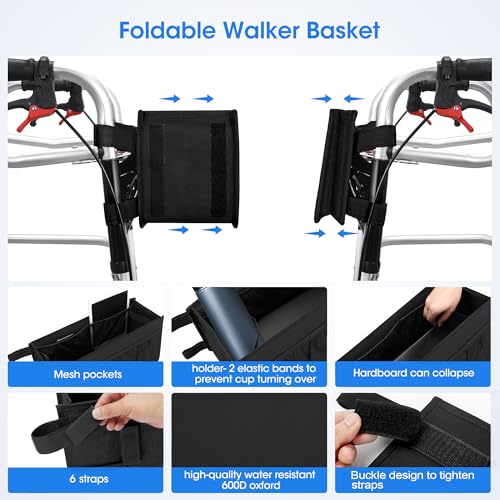 Dotday Upgraded Walker Basket with Cup Holder, Foldable Walker Bag with Large Capacity & Never Tipping Over- Not Fit for R...
