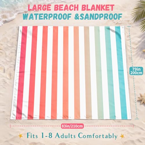 AlphaBeing Beach Blanket Waterproof Sandproof, Extra Large Beach Mat for 1–8 Adults, Oversized Picnic Blanket with 4 Stake...