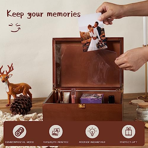 Larger Wooden Memory Keepsake Box with Hinged Lid & 8x10 Photo Frame Inside Lid – Decorative Storage Box With a Hinge Lids...