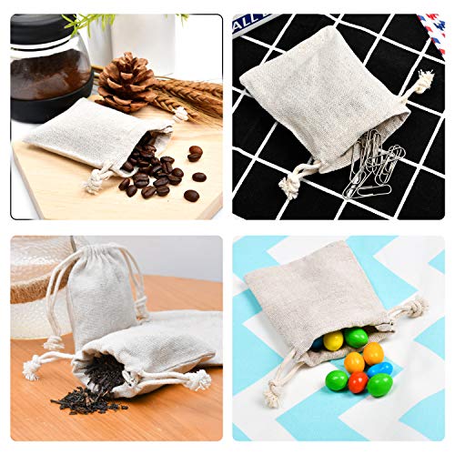 calary 50pcs Double Canvas Drawstring Bag Cotton Pouch Gift Sachet Bags Muslin Reusable Tea Bag 2.75x4 Inch