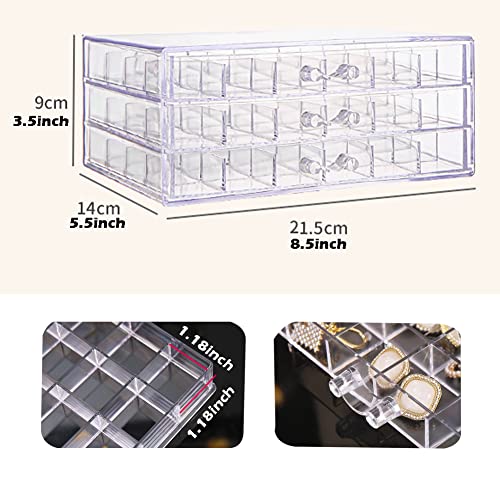 YUFONG Earring Storage Box Organizer 3 Drawers Acrylic Jewelry Storage Box Holder Transparent Jewelry Display Stand with 7...