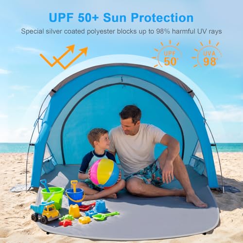 Gorich Beach Tent Sun Shelter with UPF50+ UV Protection for 1-2/3/4-5/6-7 Person, Lightweight & Portable Beach Shade Canop...