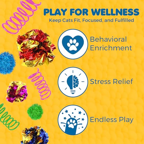 SunGrow Cat Toy Variety Pack, Feline Entertainment for Indoor Kitten, Lightweight, Colorful, Pet Interactive Chase Toys, A...