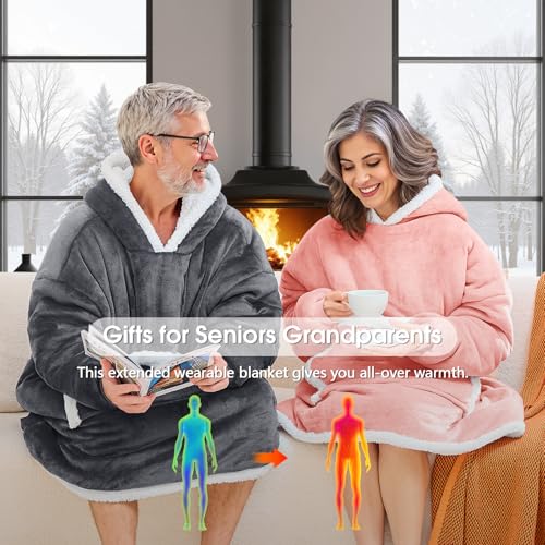 JOYWOO Wearable Blanket Hoodie, Birthday Gifts for Women Men Mom, Oversized Hooded Blanket for Adult, Cozy Fuzzy Sherpa Sw...