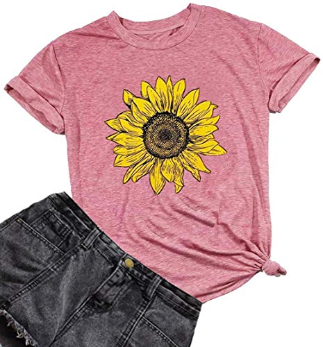GLIGLITTR Women's Summer Sunflower T Shirt Cute Flower Graphic Loose Tees Crew Neck Short Sleeve Casual Tops
