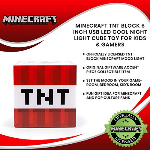 Minecraft TNT Block 6 Inch USB LED Night Light Cube - Decorative, Fun, Safe & Awesome Bedside Mood Lamp Toy for Baby, Kid...