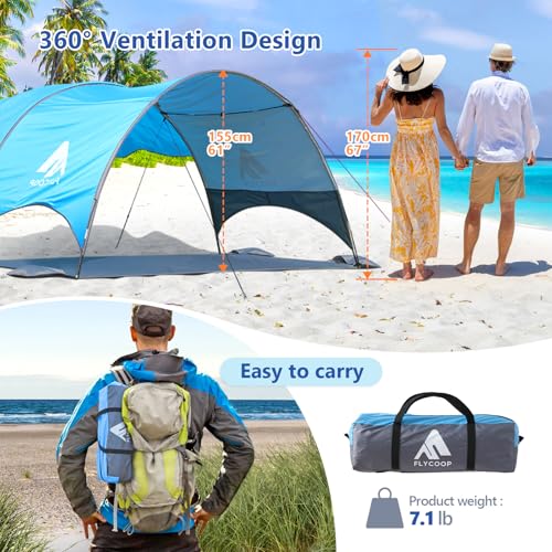 Flycoop 2026 Beach Tent with Floating Shade Sail – Portable & Ventilated Beach Umbrella Canopy with 360° Airflow, Dual Sid...
