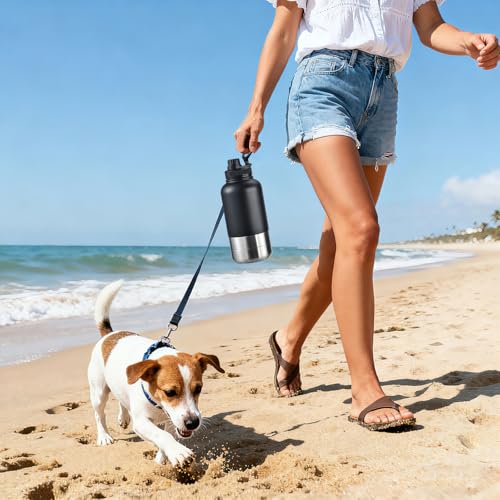 Cibaabo Insulated Dog Water Bottle with 2 Bowls, 32oz Travel Stainless Steel Double Wall Thermos, Portable Pet Dispenser, ...