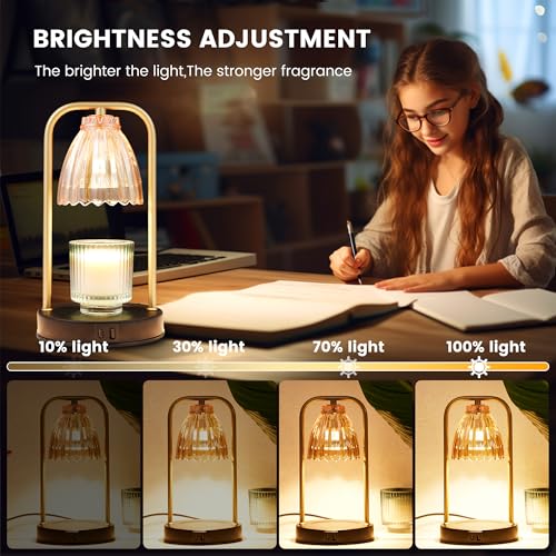 CATY&KITTEN Candle Warmer Lamp with Timer & Dimmer, Table lamp with USB and Type C Output,Dimmable Wax Melt Warmer with 2...