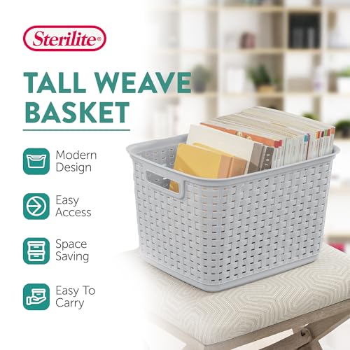 Sterilite 6-Pack Tall Weave Basket, Woven Plastic Storage Baskets for Organization, Cement Gray - Organizing Bin Container...