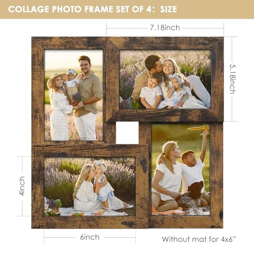 DUENPY 4x6 Collage Picture Frame Tempered Glass Front, Displays Four 4x6 Photo, Family Photo Collage Frame, Wall Decor Wal...