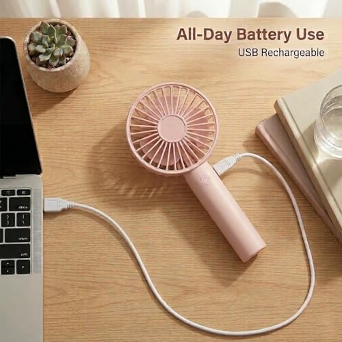 Linlinwill Portable Handheld Fan 2 Pack, USB Rechargeable Mini Fan, Ultra Quiet, 3 Speeds with Phone Holder Base, All Day ...