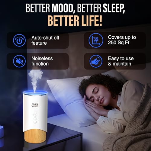 GuruNanda Calm Aura Essential Oil Diffuser, Sleek Modern Aromatherapy Diffuser with Turbo & Mist Modes, Auto Shut-Off Safe...