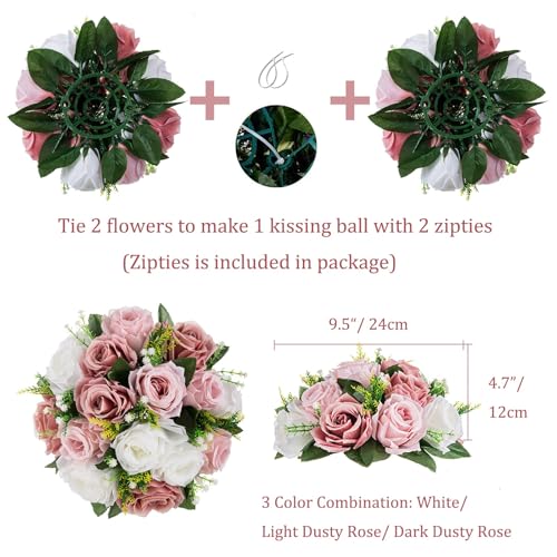 BLOSMON Dusty Rose Flowers Centerpieces: 10 Pieces Pink Roses Artificial Flower Balls for Wedding Dinning Table - Fake Sil...