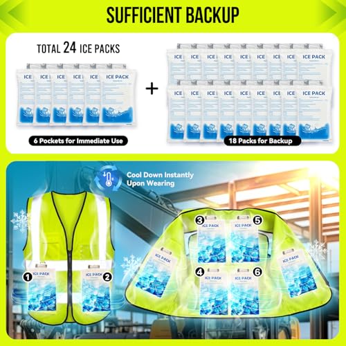 Cooling Vest with 24 Ice Packs, Ice Vest for Men Women, Body Cooling System with 6 Pockets, Stay Cool for Summer Heat, Ref...