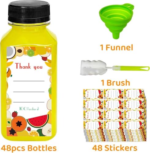 Sanyuanzhou 48pcs 8oz Juice bottle with caps,Plastic bottles with caps, Reusable Clear Bulk Beverage Containers for Juice,...