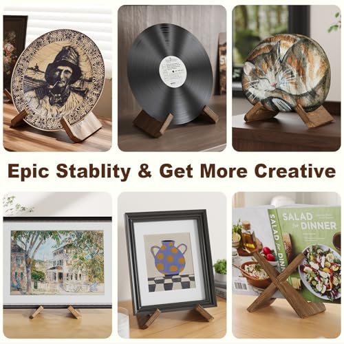 Wooden Plate Stands for Display, Wood Plate Holders for Displaying, Decorative Picture Frame Stand, Easel for Sign, Cookbo...