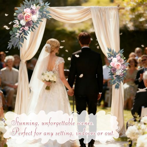 Wedding Arch Flowers (2-Pack), Artificial Dusty Rose Floral Arch Decorations for Weddings Ideal for wedding welcome signag...