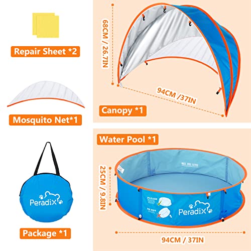 Peradix Paddling Pool for Kids & Pets Infant Ball Pit Tent, Baby Beach Tent, Toddler Wading Pool UV Sun Shelter Canopy wit...