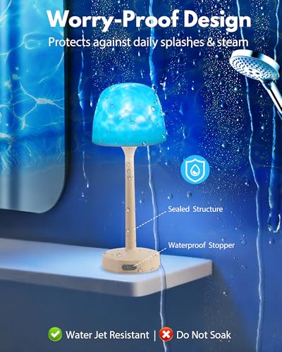 Funlenry Shower Lamp - Waterproof Bathroom Lamp with 16 Color Ocean Wave Projector, Rechargeable Shower Light with Touch &...