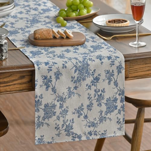 Artoid Mode Monochrome Sketch Branch Toile Textures Chinoiserie Cotton Dark Grey Table Runner, Seasonal Retro Vintage Kitc...