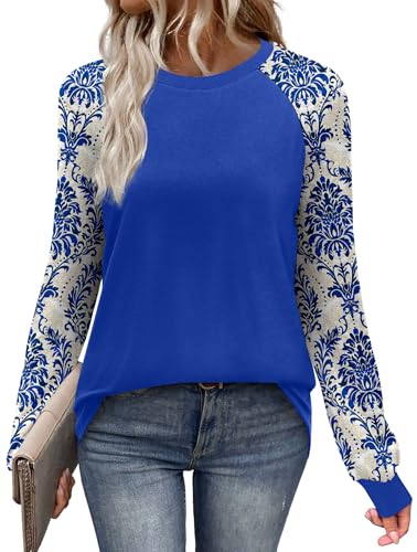 WIHOLL Long Sleeve Shirts for Women Color Block Raglan Tops Casual Crewneck Basic Tees Fall Clothes 2026 Fashion