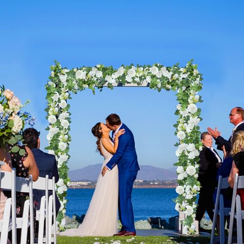 Sggvecsy 4Pcs 31Ft Artificial Rose Vine Fake Flower Garland Floral Garland Faux Silk Hanging Vine Rose Ivy Vines for Weddi...