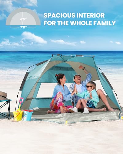 OutdoorMaster Beach Tent Sun Shelter for 3-4 Person, Pop Up Beach Tent Easy Setup with Sandbags, Portable Sun Shade Canopy...