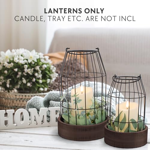 Rustic Farmhouse Lantern Decor Set of 2 - Stylish Decorative Lanterns for Your Living Room, Fireplace Mantle or Kitchen Di...