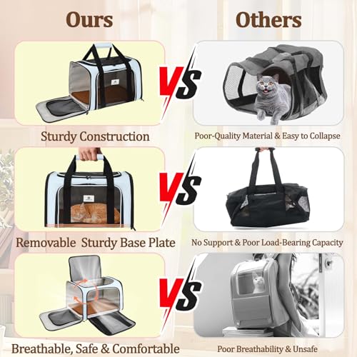 DSDCDJ Cat Carrier - Cat Carrier Soft with Plush Pad & Cooling Mat, Easy-Load 4-Side Zipper & 3-Side Mesh Ventilation, Pet...