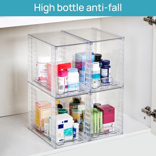 Vtopmart 4 Pack Clear Stackable Storage Drawers,9.7" High Plastic Organizers Bins for Skincare, Bathroom Supplies,Ideal fo...