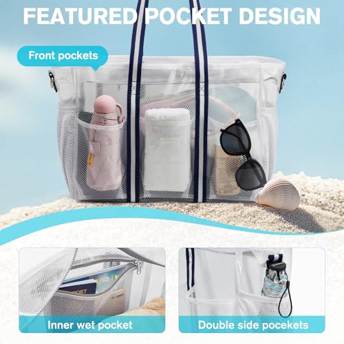 G4Free Waterproof Beach Tote Pool Bags for Women, Large Capacity Tote Bag With Wet Compartment for Weekender Travel