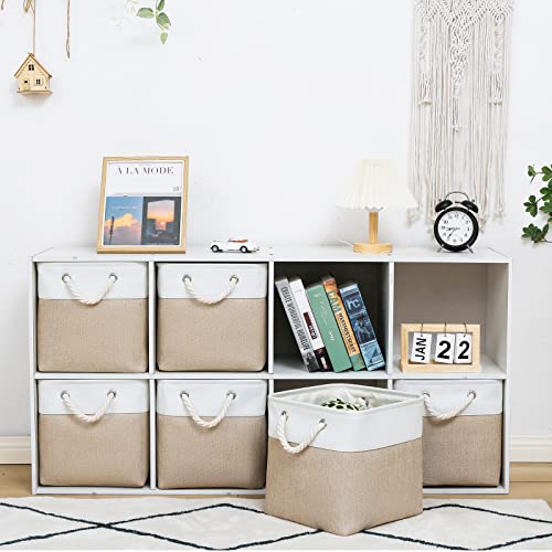 MidmmVick 11 x 11 Inch Cube Storage Bins, 6 Pack Large Collapsible Fabric Storage Bin with Ropes, Foldable Storage Cubes f...