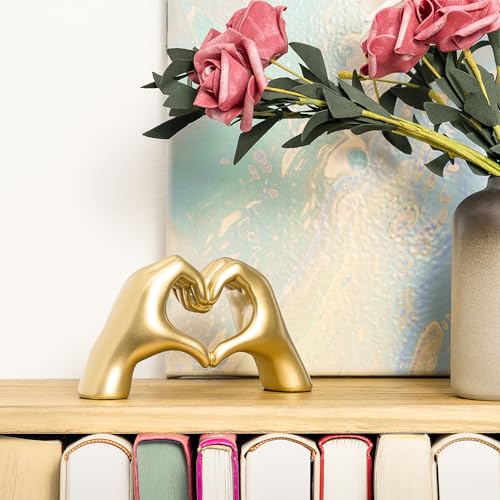 Gold Decor Living Room - Small Shelf Decor Aesthetic - Heart Hands Sculpture - Teen Girls Bedroom Knick Knacks - Cute Home...