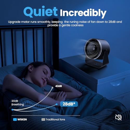 WSKEN Desk Fan with Battery Operated, Quiet Digital Display Portable Fan for Office, Bedroom, Kitchen, Home, Outdoor, 100 ...