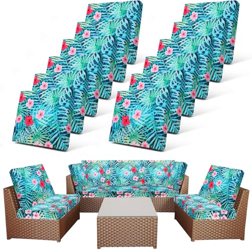 Newwiee 12 Pcs Patio Cushion Covers Outdoor Stretch Sofa Couch Cover Replacement Couch Slipcover Sofa Seat Chair Porch Pat...