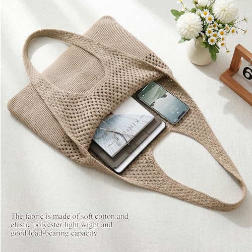 SUOSDEY Crochet Mesh Beach Tote Bag, Knit Summer Vacation Aesthetic Boho Tote Bag for Women