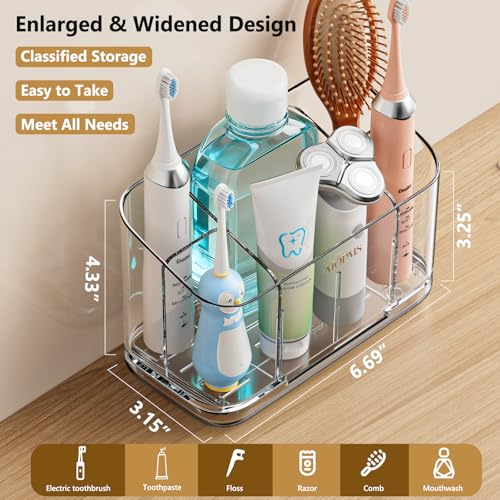 Toothbrush Holders for Bathroom Countertop Organizer, 5 Slots Large Capacity Electric Toothbrush Holder Wall-Mount for Spa...