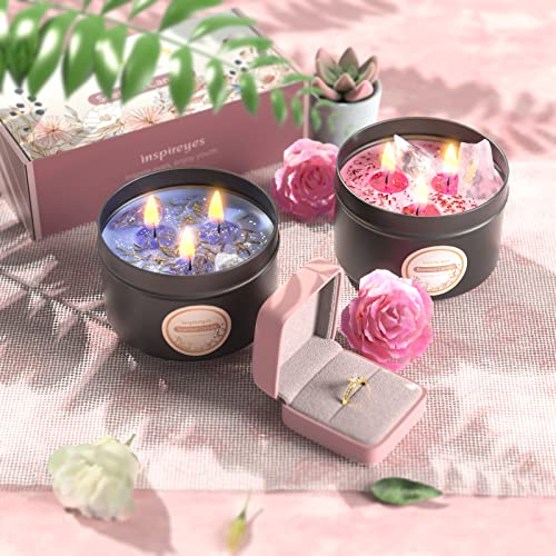 Inspireyes Scented Candles Set with Crystal, 3 Wick Candle 19 oz Soy Wax Aromatherapy Meditation Candles, Large Manifestat...
