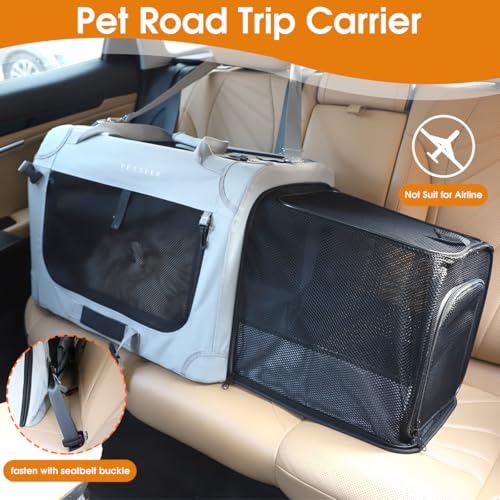 Petseek Extra Large Expandable Cat Carrier Soft Sided for Car, Portable Small Dog Carrier for 2 Cats, 24"x16.5"x16" Road T...