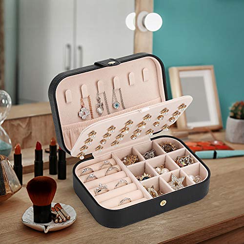 FEISCON Small Jewelry Box Necklace Ring Storage Organizer Mini Jewelry case Double Layer Travel Jewelry Organizer for Wome...