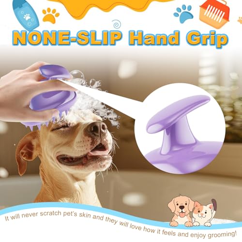 2-in-1 Dog Bath Brush for Grooming & Massage - Pet Silicone Brush for Long & Short Haired Dogs and Cats, Dog Scrubber for ...