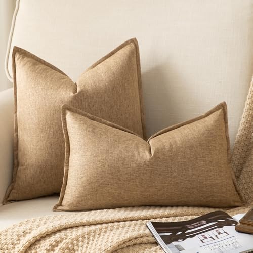 Yaertun Pack of 2 Decorative Linen Soild Throw Pillow Covers Farmhouse Neutral Cushion Covers Pillowcase for Chair Couch S...