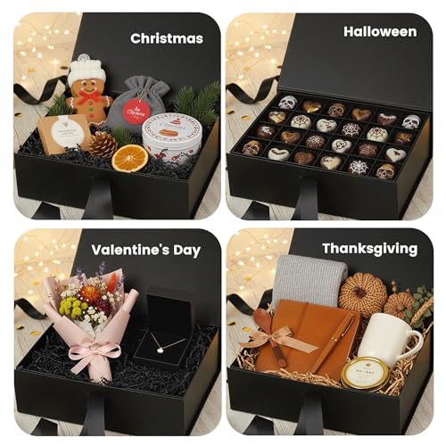 VGOODALL Black Gift Box,10.5 x 7.5 x 3.1 inches Gift boxes for Presents with Lids, Magnetic Closure Collapsible Groomsman ...